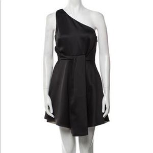 Halston Heritage Satin One Shoulder Formal Cocktail Dress Black Size 4